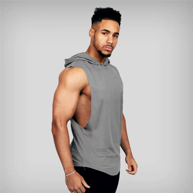 New Fashion Cotton Sleeveless Shirts Gym Hooded Tank Top Men Fitness Vest Solid Bodybuilding Singlets Workout Tanktop Men