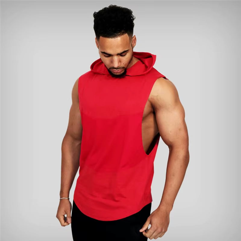 New Fashion Cotton Sleeveless Shirts Gym Hooded Tank Top Men Fitness Vest Solid Bodybuilding Singlets Workout Tanktop Men