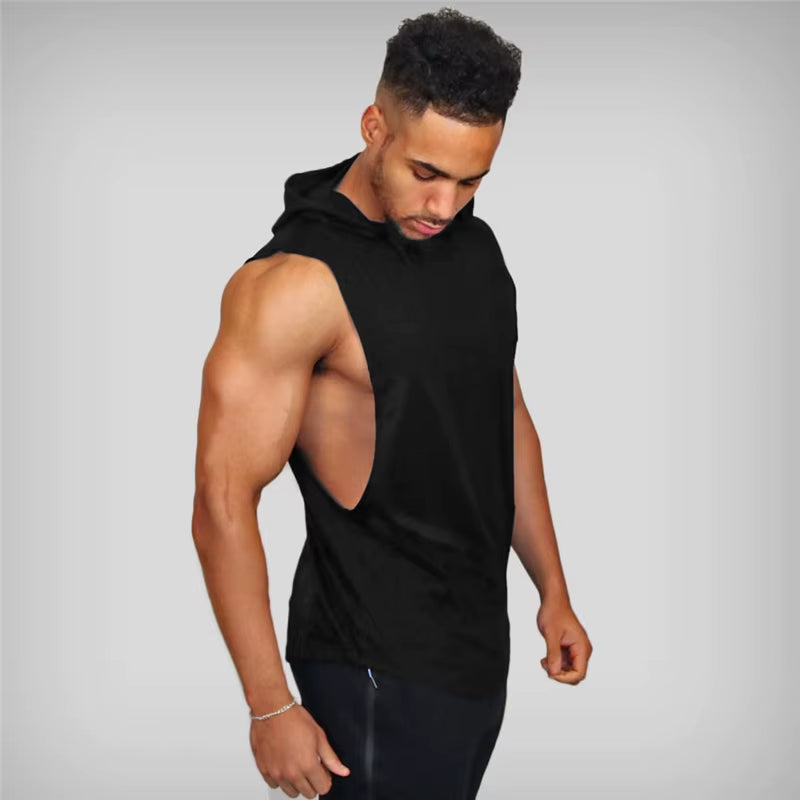 New Fashion Cotton Sleeveless Shirts Gym Hooded Tank Top Men Fitness Vest Solid Bodybuilding Singlets Workout Tanktop Men