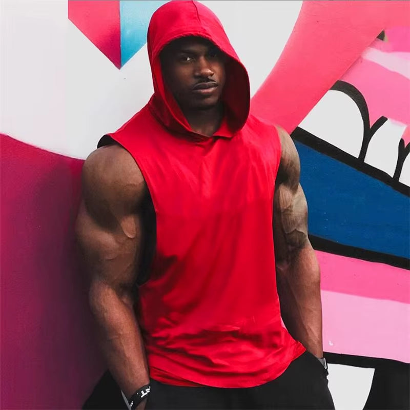 New Fashion Cotton Sleeveless Shirts Gym Hooded Tank Top Men Fitness Vest Solid Bodybuilding Singlets Workout Tanktop Men