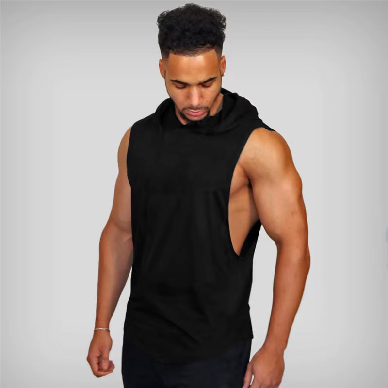 New Fashion Cotton Sleeveless Shirts Gym Hooded Tank Top Men Fitness Vest Solid Bodybuilding Singlets Workout Tanktop Men