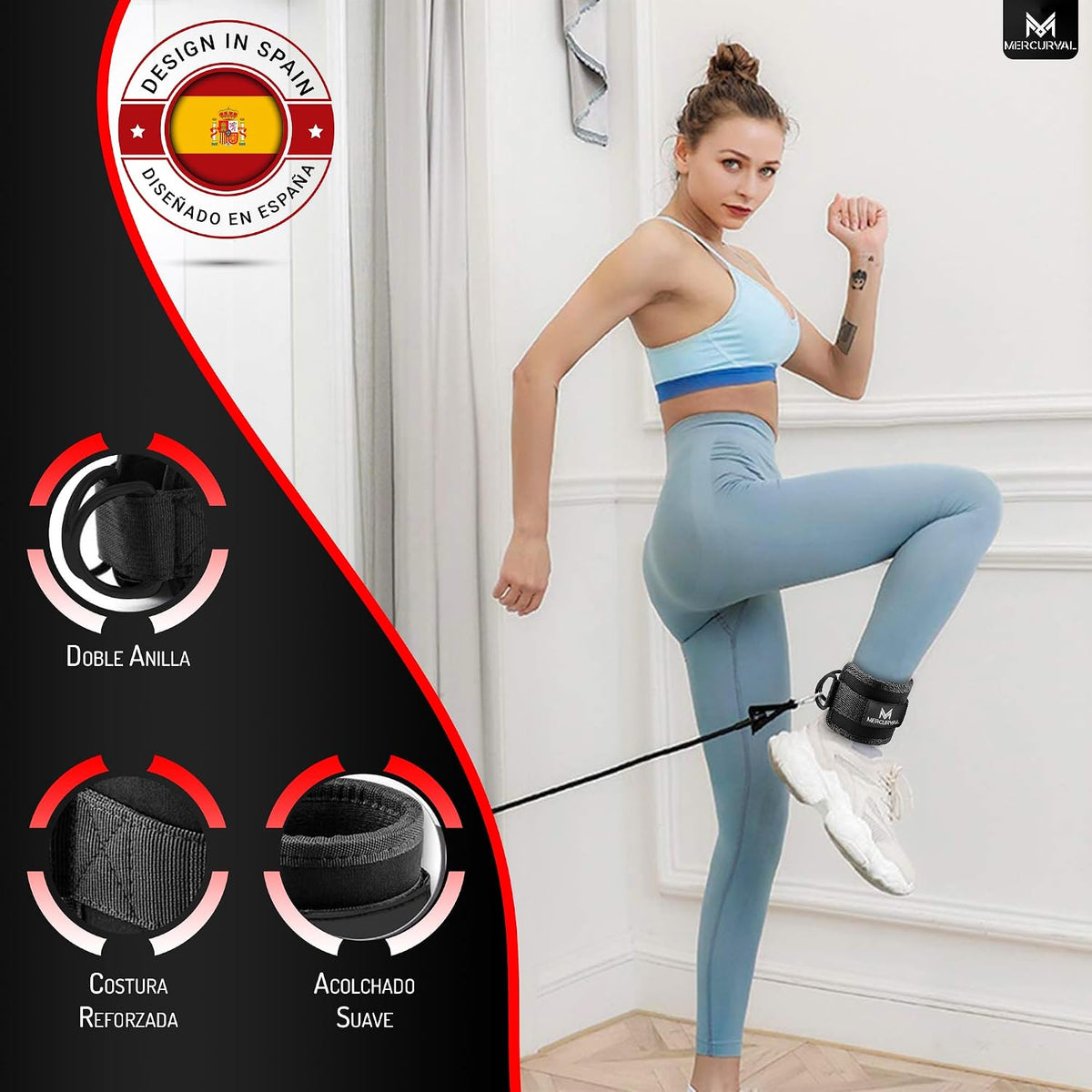 MERCURYAL Pack 2 Tobilleras Poleas Gym - Tobillera Para Polea Acolchado Para Mujeres Y Hombres - Accesorios Gym - Correa Tobillos Gym Para Máquina De Cable Fitness Y Gimnasio