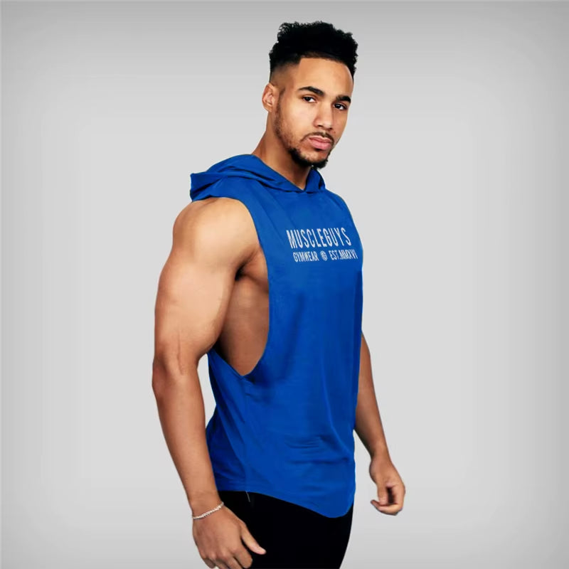 New Fashion Cotton Sleeveless Shirts Gym Hooded Tank Top Men Fitness Vest Solid Bodybuilding Singlets Workout Tanktop Men