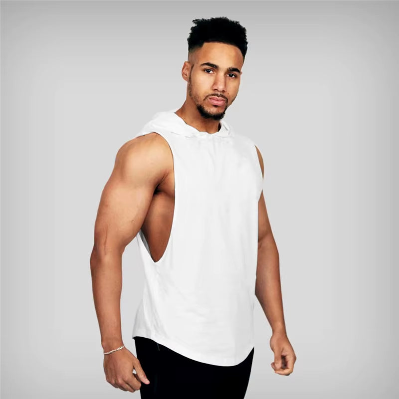 New Fashion Cotton Sleeveless Shirts Gym Hooded Tank Top Men Fitness Vest Solid Bodybuilding Singlets Workout Tanktop Men