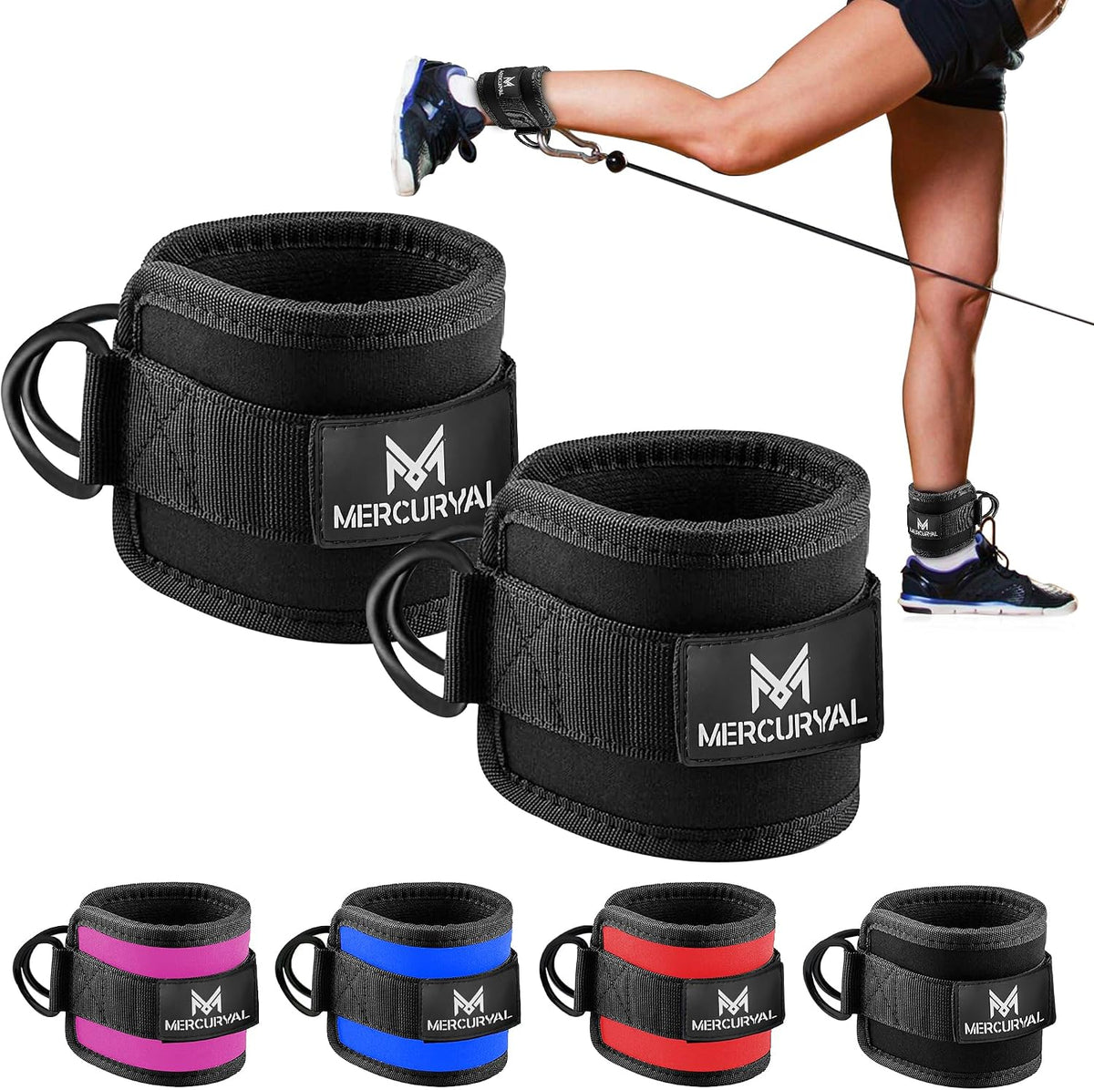 MERCURYAL Pack 2 Tobilleras Poleas Gym - Tobillera Para Polea Acolchado Para Mujeres Y Hombres - Accesorios Gym - Correa Tobillos Gym Para Máquina De Cable Fitness Y Gimnasio