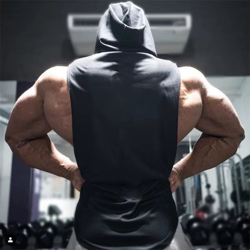New Fashion Cotton Sleeveless Shirts Gym Hooded Tank Top Men Fitness Vest Solid Bodybuilding Singlets Workout Tanktop Men