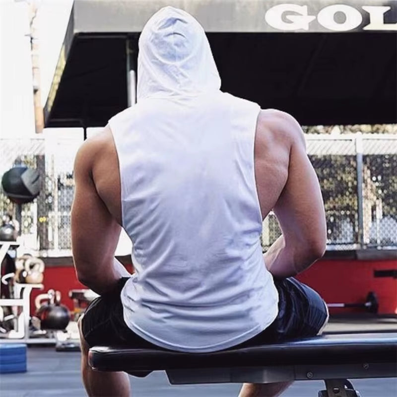 New Fashion Cotton Sleeveless Shirts Gym Hooded Tank Top Men Fitness Vest Solid Bodybuilding Singlets Workout Tanktop Men