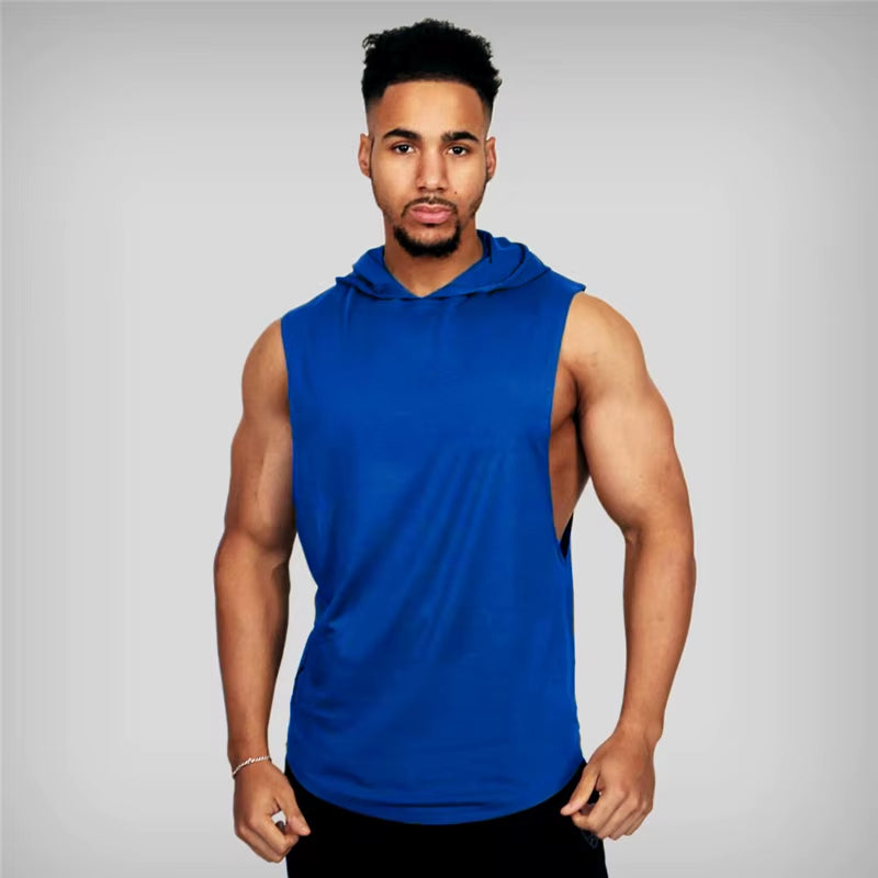 New Fashion Cotton Sleeveless Shirts Gym Hooded Tank Top Men Fitness Vest Solid Bodybuilding Singlets Workout Tanktop Men