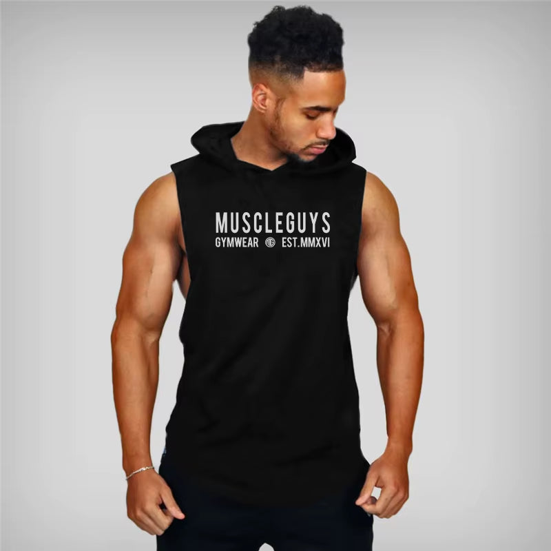 New Fashion Cotton Sleeveless Shirts Gym Hooded Tank Top Men Fitness Vest Solid Bodybuilding Singlets Workout Tanktop Men