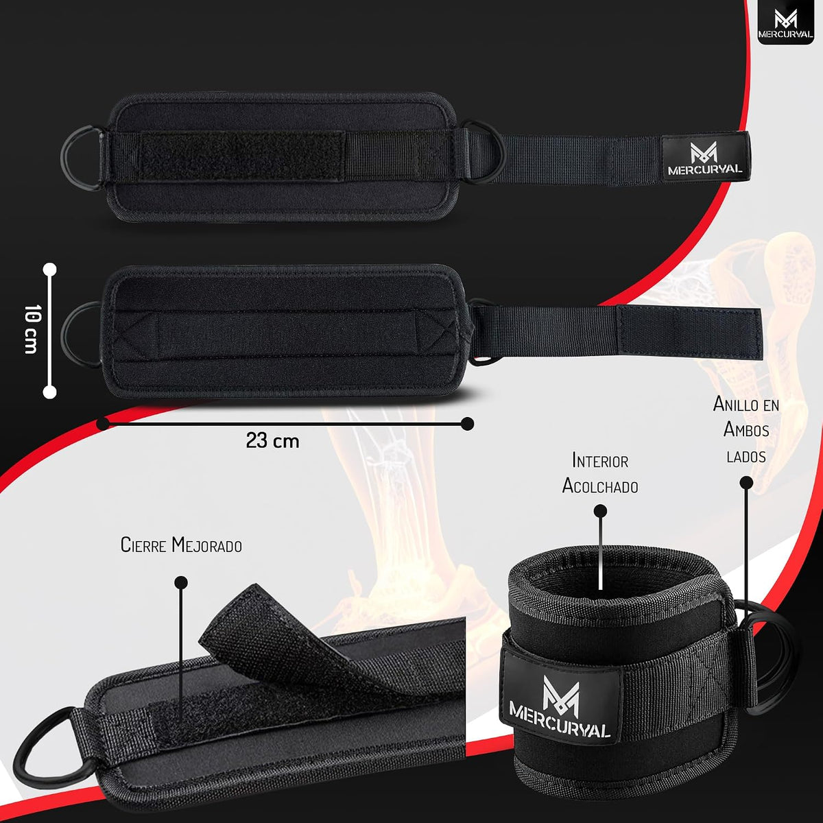 MERCURYAL Pack 2 Tobilleras Poleas Gym - Tobillera Para Polea Acolchado Para Mujeres Y Hombres - Accesorios Gym - Correa Tobillos Gym Para Máquina De Cable Fitness Y Gimnasio