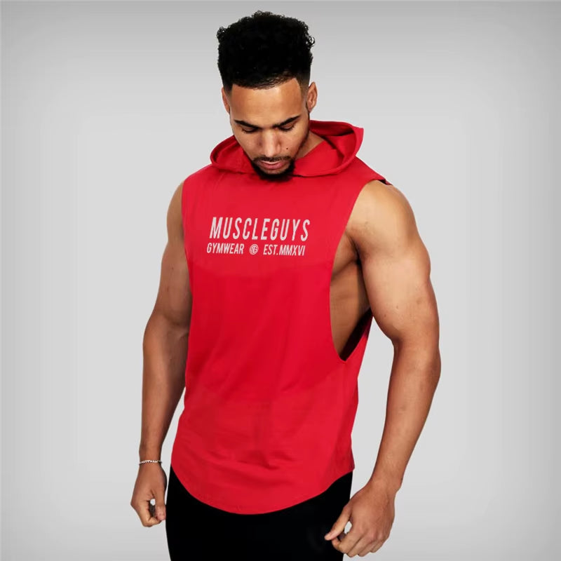 New Fashion Cotton Sleeveless Shirts Gym Hooded Tank Top Men Fitness Vest Solid Bodybuilding Singlets Workout Tanktop Men