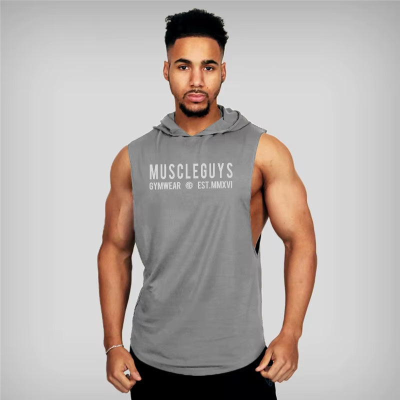 New Fashion Cotton Sleeveless Shirts Gym Hooded Tank Top Men Fitness Vest Solid Bodybuilding Singlets Workout Tanktop Men